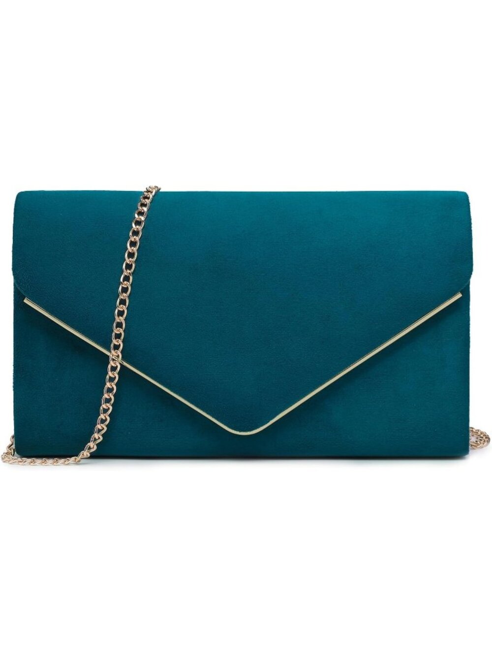 Women's Teal Faux Suede Clutch Purse Golden Chain Strap Evening Shoulder Bags
